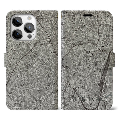 【白金（東京都）】地図柄iPhoneケース（手帳タイプ）モノトーン・iPhone 14 Pro 用