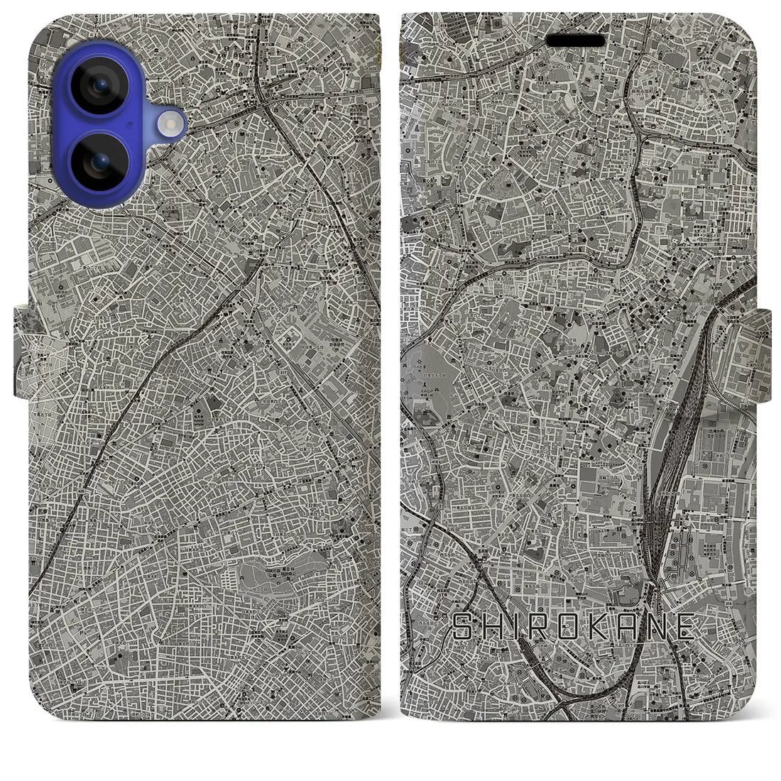 【白金(東京都)】地図柄iPhoneケース(手帳タイプ)モノトーン・iPhone 16 Pro Max 用