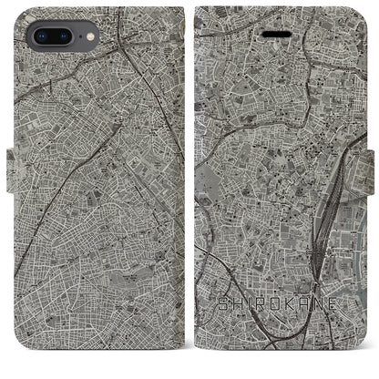 【白金（東京都）】地図柄iPhoneケース（手帳タイプ）モノトーン・iPhone 8Plus /7Plus / 6sPlus / 6Plus 用