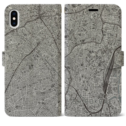 【白金（東京都）】地図柄iPhoneケース（手帳タイプ）モノトーン・iPhone XS Max 用