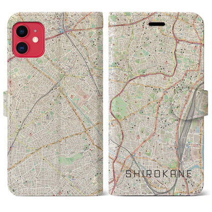 【白金（東京都）】地図柄iPhoneケース（手帳タイプ）ナチュラル・iPhone 11 用
