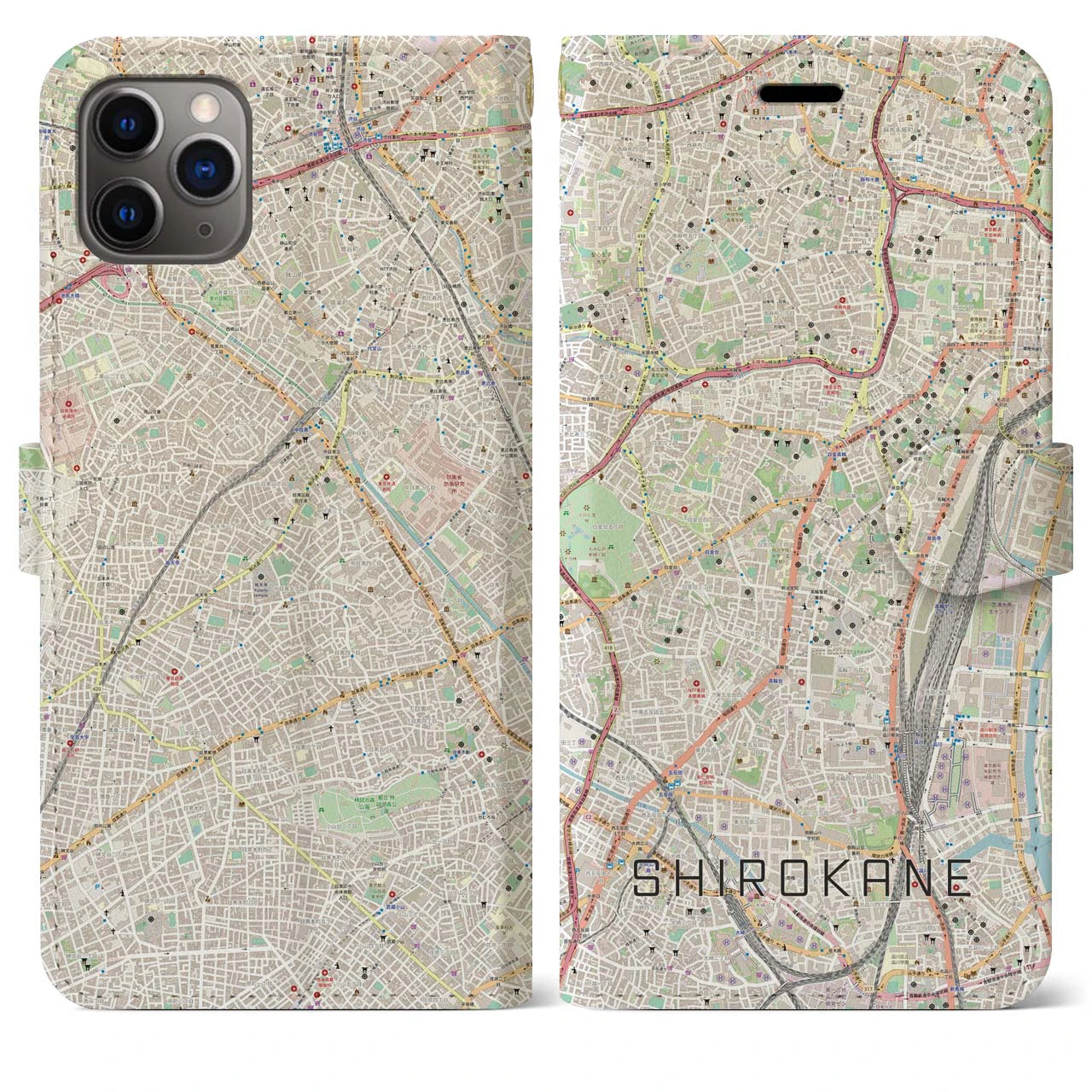 【白金】地図柄iPhoneケース（手帳両面タイプ・ナチュラル）iPhone 11 Pro Max 用
