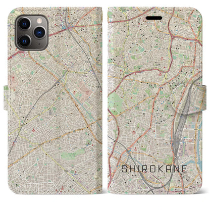 【白金（東京都）】地図柄iPhoneケース（手帳タイプ）ナチュラル・iPhone 11 Pro Max 用