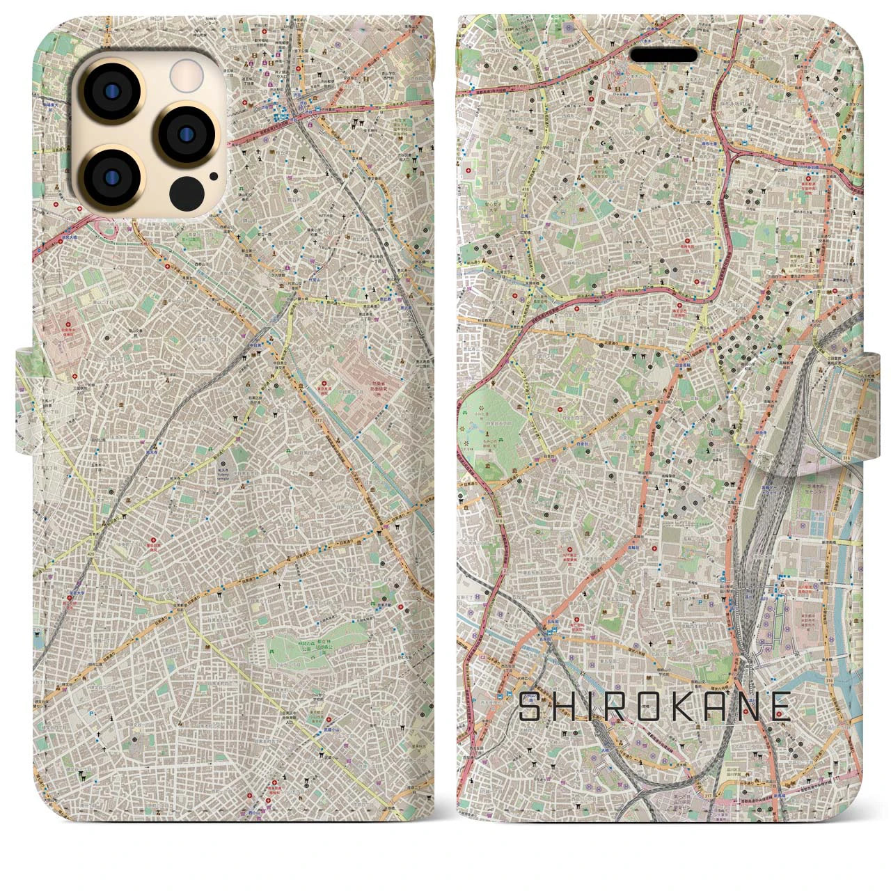 【白金】地図柄iPhoneケース（手帳両面タイプ・ナチュラル）iPhone 12 Pro Max 用