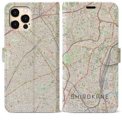 【白金（東京都）】地図柄iPhoneケース（手帳タイプ）ナチュラル・iPhone 12 Pro Max 用