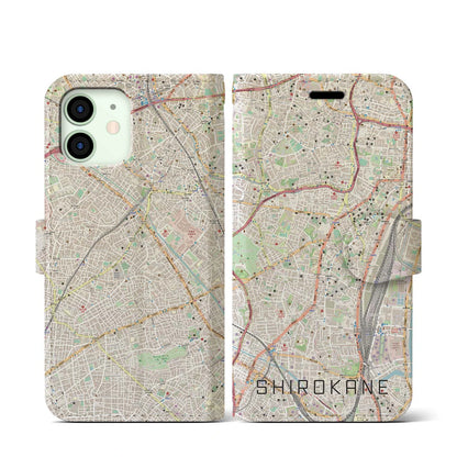 【白金（東京都）】地図柄iPhoneケース（手帳タイプ）ナチュラル・iPhone 12 mini 用