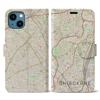 【白金（東京都）】地図柄iPhoneケース（手帳タイプ）ナチュラル・iPhone 13 用