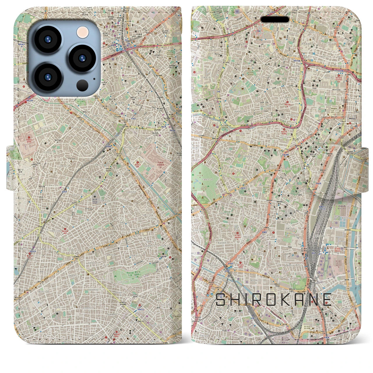 【白金】地図柄iPhoneケース（手帳両面タイプ・ナチュラル）iPhone 13 Pro Max 用