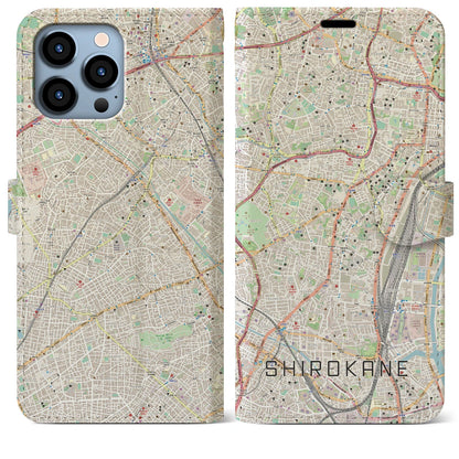 【白金（東京都）】地図柄iPhoneケース（手帳タイプ）ナチュラル・iPhone 13 Pro Max 用