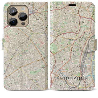 【白金（東京都）】地図柄iPhoneケース（手帳タイプ）ナチュラル・iPhone 14 Pro Max 用