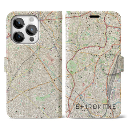 【白金（東京都）】地図柄iPhoneケース（手帳タイプ）ナチュラル・iPhone 14 Pro 用