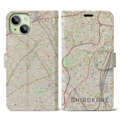 【白金（東京都）】地図柄iPhoneケース（手帳タイプ）ナチュラル・iPhone 15 用