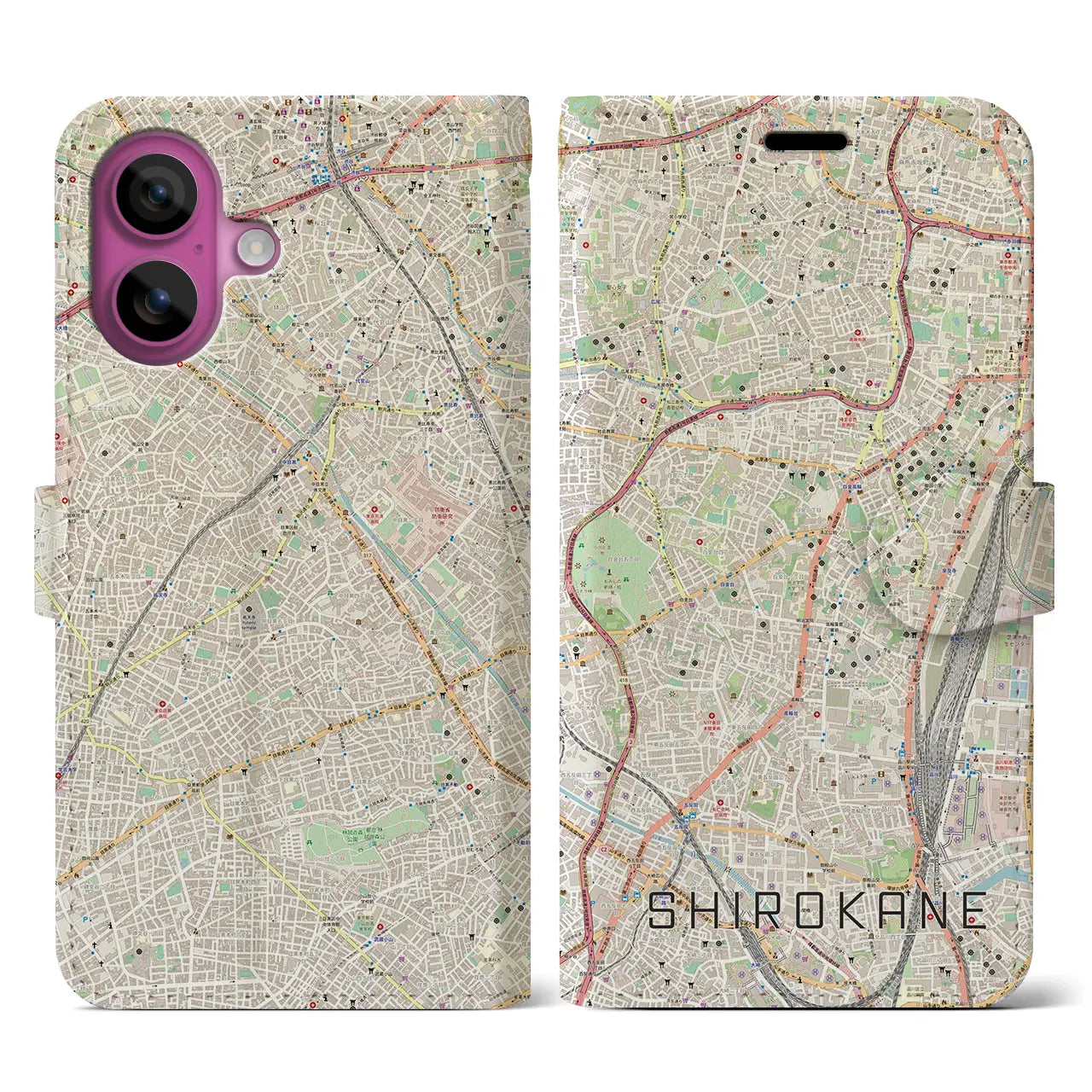 【白金（東京都）】地図柄iPhoneケース（手帳タイプ）ナチュラル・iPhone 16 Pro 用