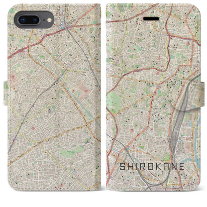 【白金（東京都）】地図柄iPhoneケース（手帳タイプ）ナチュラル・iPhone 8Plus /7Plus / 6sPlus / 6Plus 用