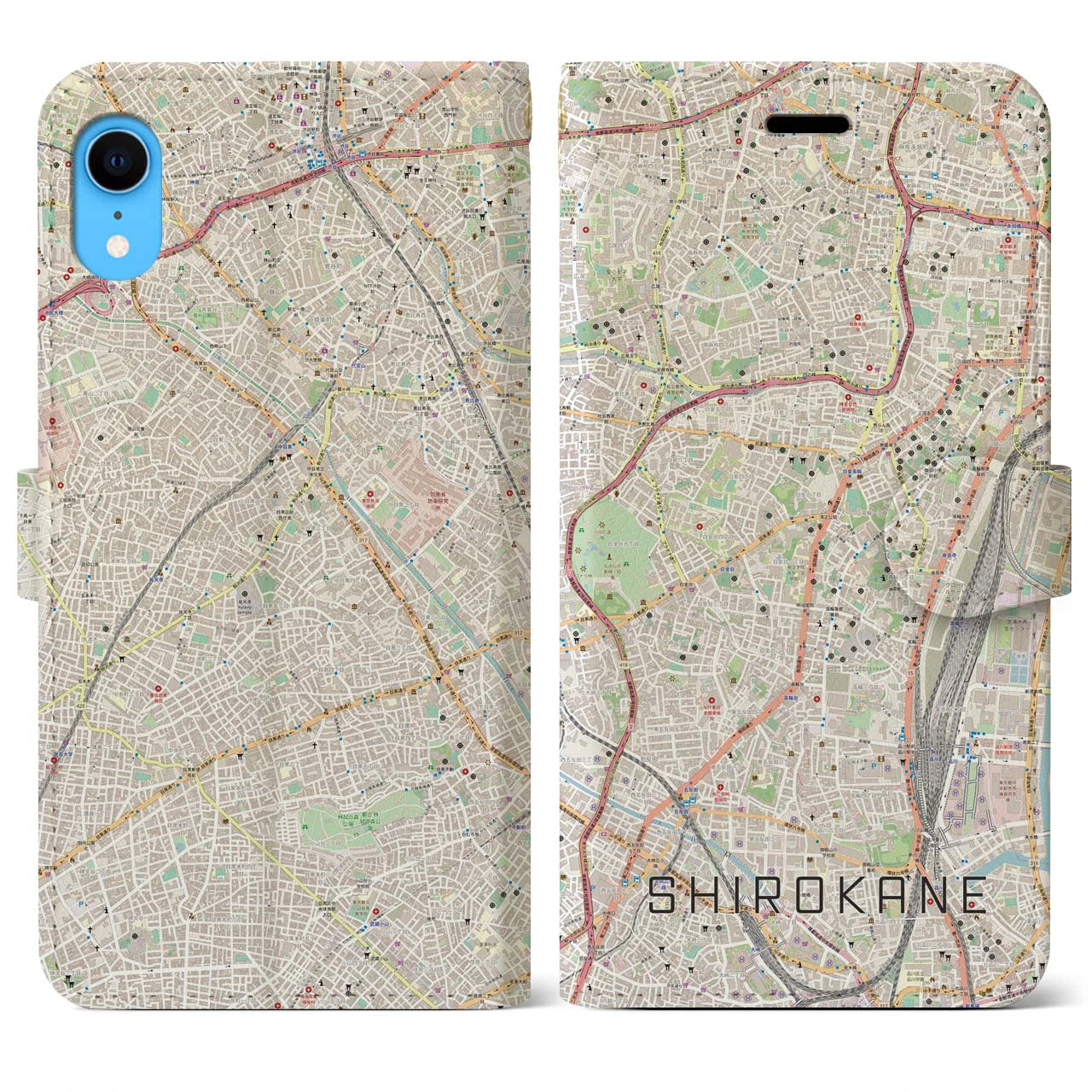 【白金】地図柄iPhoneケース（手帳両面タイプ・ナチュラル）iPhone XR 用