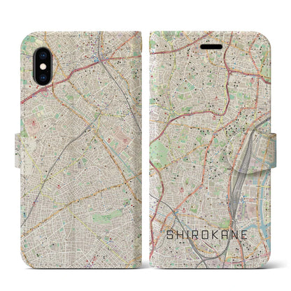【白金（東京都）】地図柄iPhoneケース（手帳タイプ）ナチュラル・iPhone XS / X 用