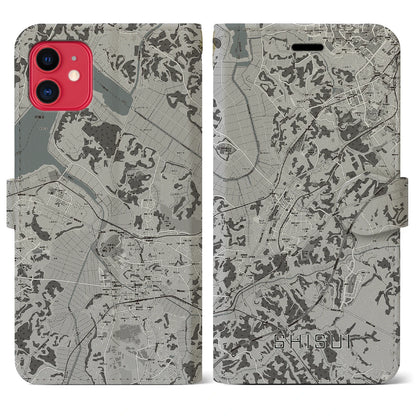 【酒々井（千葉県）】地図柄iPhoneケース（手帳タイプ）モノトーン・iPhone 11 用