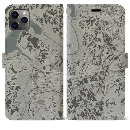 【酒々井（千葉県）】地図柄iPhoneケース（手帳タイプ）モノトーン・iPhone 11 Pro Max 用