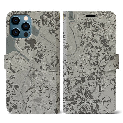 【酒々井（千葉県）】地図柄iPhoneケース（手帳タイプ）モノトーン・iPhone 12 / 12 Pro 用