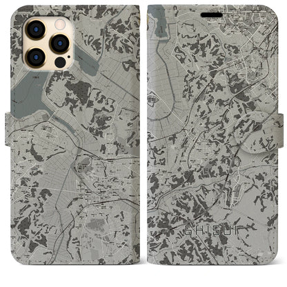 【酒々井（千葉県）】地図柄iPhoneケース（手帳タイプ）モノトーン・iPhone 12 Pro Max 用