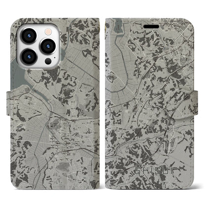 【酒々井（千葉県）】地図柄iPhoneケース（手帳タイプ）モノトーン・iPhone 13 Pro 用