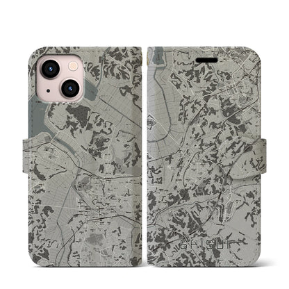 【酒々井（千葉県）】地図柄iPhoneケース（手帳タイプ）モノトーン・iPhone 13 mini 用