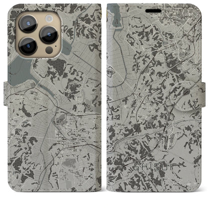 【酒々井（千葉県）】地図柄iPhoneケース（手帳タイプ）モノトーン・iPhone 14 Pro Max 用