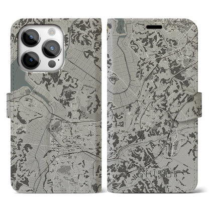 【酒々井（千葉県）】地図柄iPhoneケース（手帳タイプ）モノトーン・iPhone 14 Pro 用