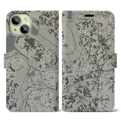 【酒々井（千葉県）】地図柄iPhoneケース（手帳タイプ）モノトーン・iPhone 15 用