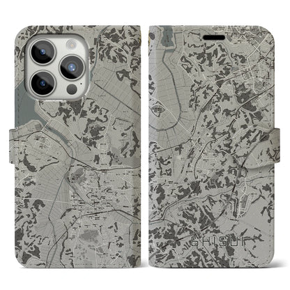 【酒々井（千葉県）】地図柄iPhoneケース（手帳タイプ）モノトーン・iPhone 15 Pro 用