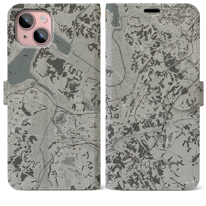 【酒々井（千葉県）】地図柄iPhoneケース（手帳タイプ）モノトーン・iPhone 15 Plus 用