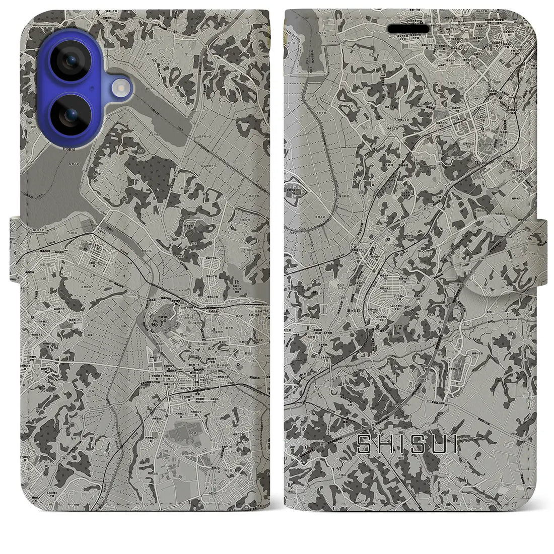 【酒々井(千葉県)】地図柄iPhoneケース(手帳タイプ)モノトーン・iPhone 16 Pro Max 用