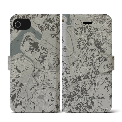 【酒々井（千葉県）】地図柄iPhoneケース（手帳タイプ）モノトーン・iPhone SE（第3 / 第2世代） / 8 / 7 / 6s / 6 用