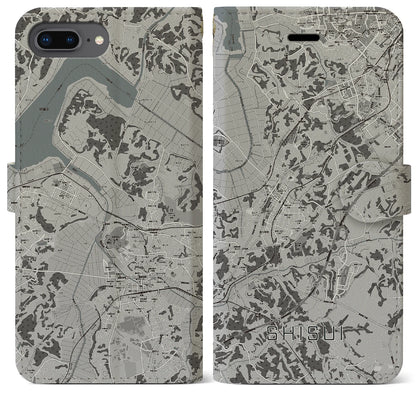 【酒々井（千葉県）】地図柄iPhoneケース（手帳タイプ）モノトーン・iPhone 8Plus /7Plus / 6sPlus / 6Plus 用