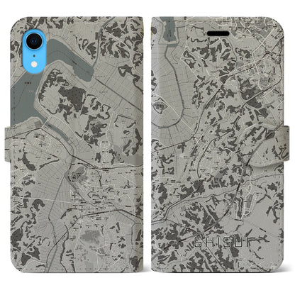 【酒々井（千葉県）】地図柄iPhoneケース（手帳タイプ）モノトーン・iPhone XR 用