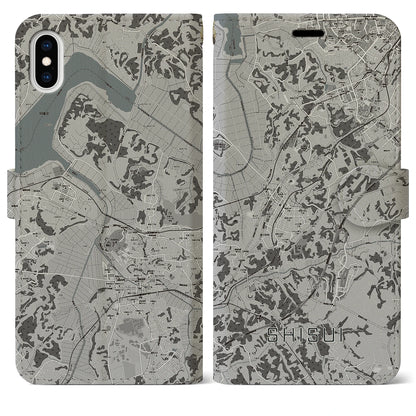 【酒々井（千葉県）】地図柄iPhoneケース（手帳タイプ）モノトーン・iPhone XS Max 用