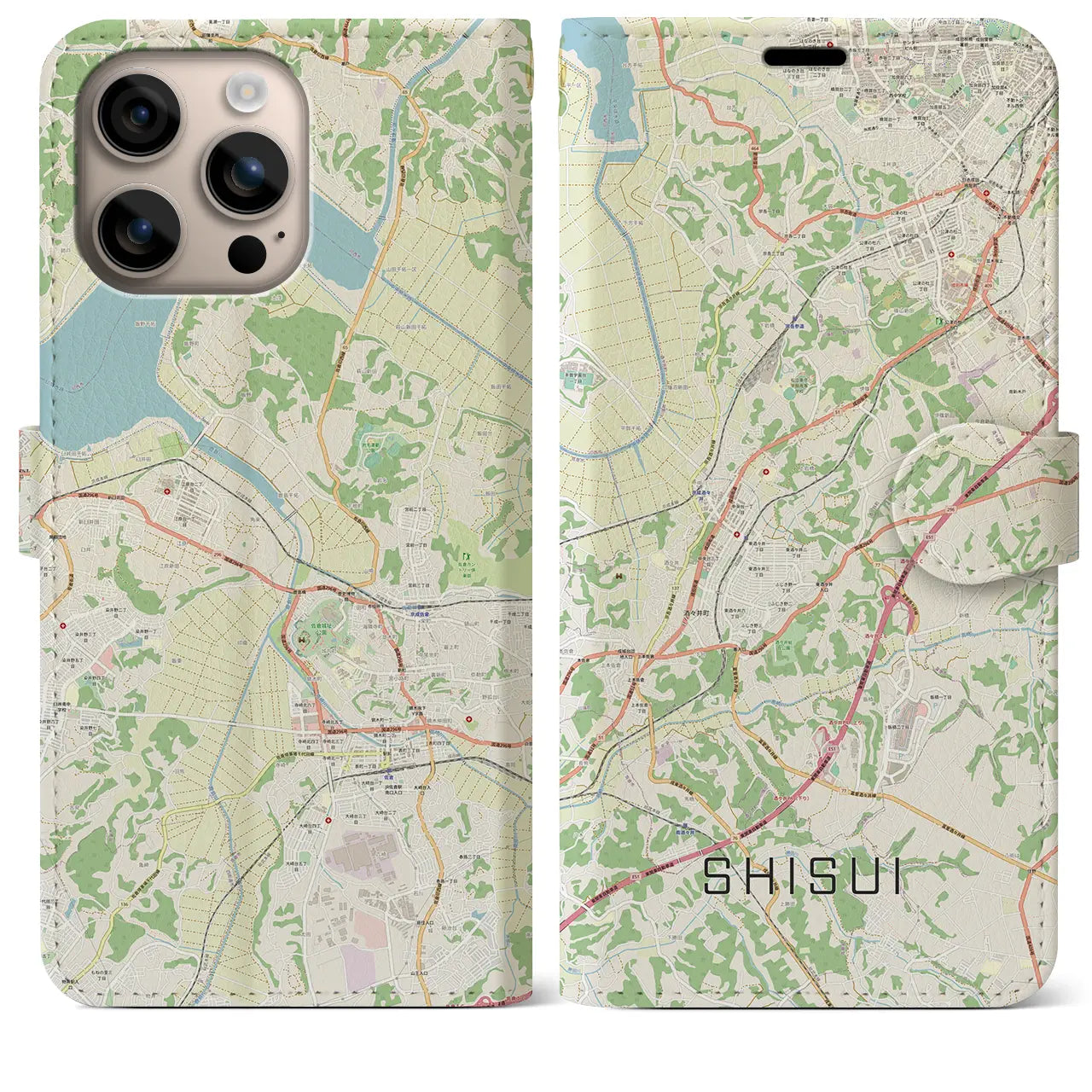 【酒々井（千葉県）】地図柄iPhoneケース（手帳タイプ）ナチュラル・iPhone 16 Plus 用