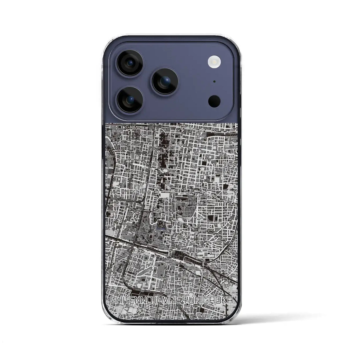 【四天王寺前夕陽ヶ丘（大阪府）】地図柄iPhoneケース（クリアタイプ）モノトーン・iPhone 17 Pro Max 用