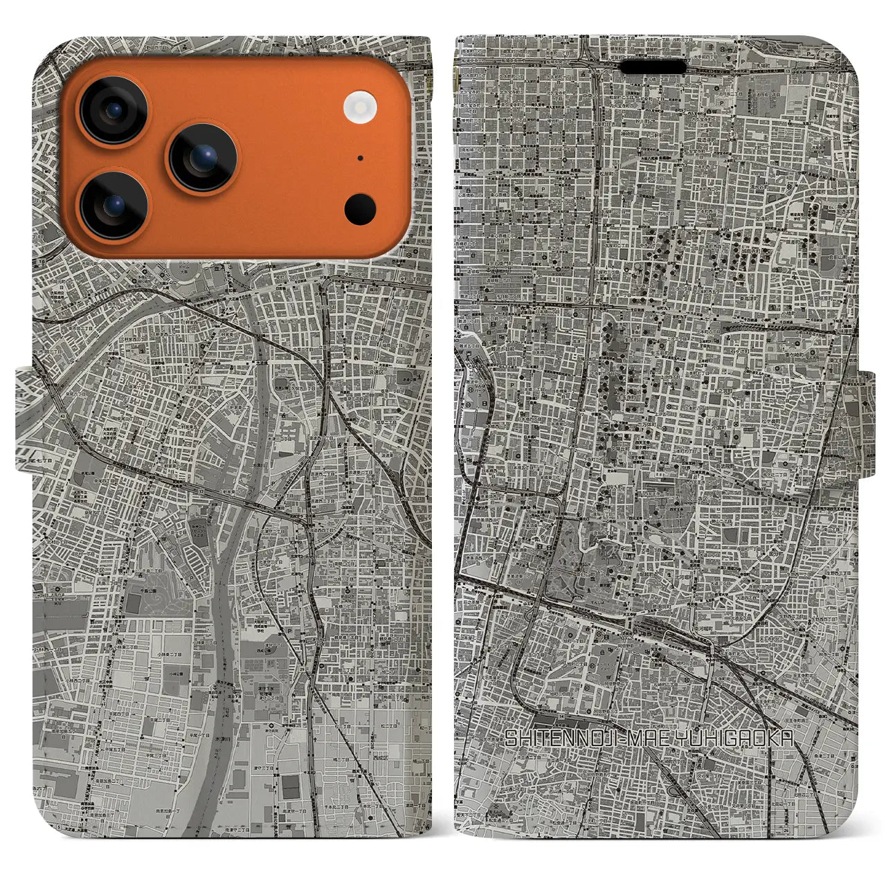 【四天王寺前夕陽ヶ丘（大阪府）】地図柄iPhoneケース（手帳タイプ）