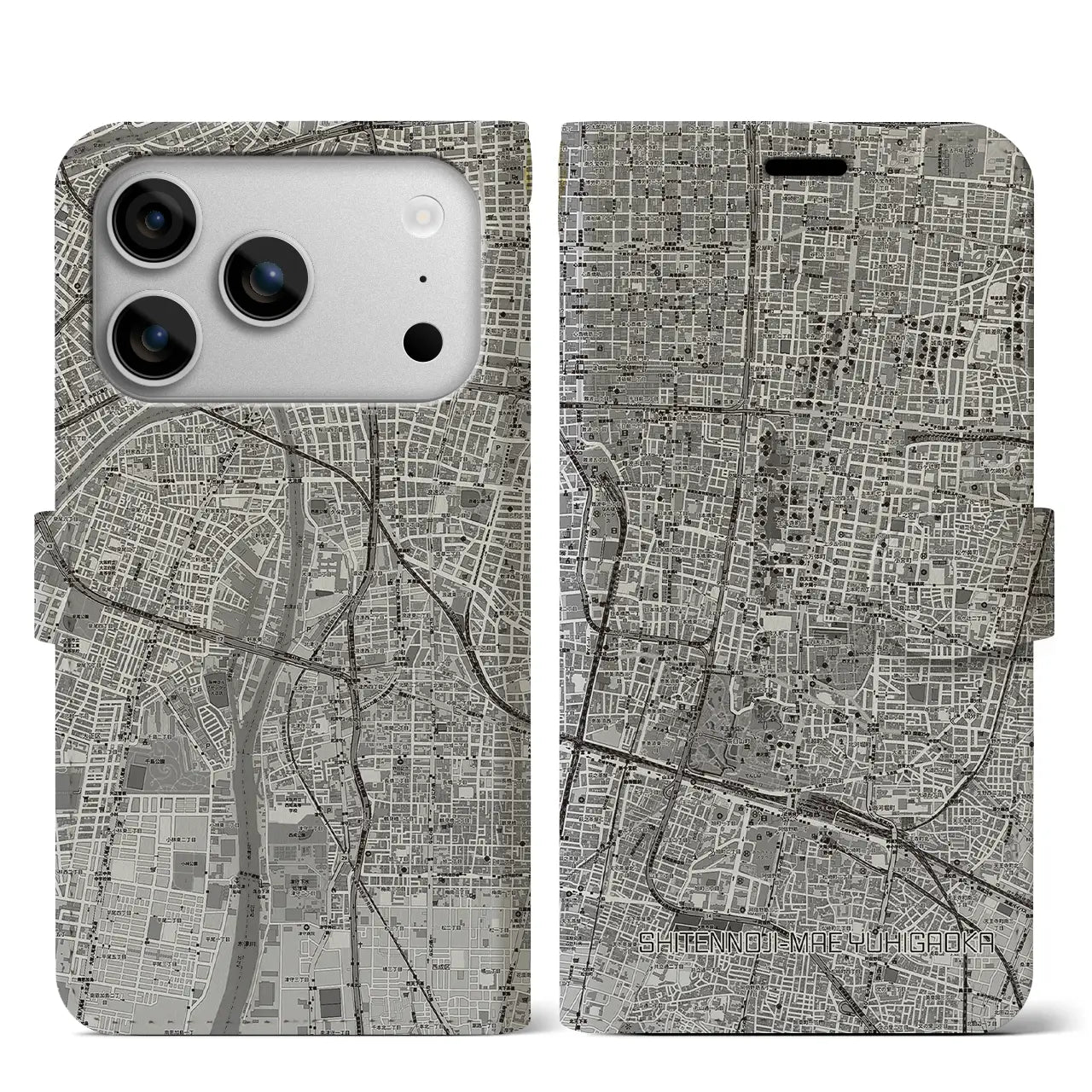 【四天王寺前夕陽ヶ丘（大阪府）】地図柄iPhoneケース（手帳タイプ）