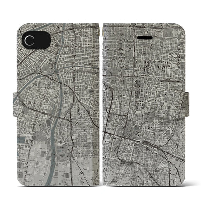 【四天王寺前夕陽ヶ丘（大阪府）】地図柄iPhoneケース（手帳タイプ）モノトーン・iPhone SE（第3 / 第2世代） / 8 / 7 / 6s / 6 用
