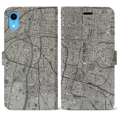 【四天王寺前夕陽ヶ丘（大阪府）】地図柄iPhoneケース（手帳タイプ）モノトーン・iPhone XR 用