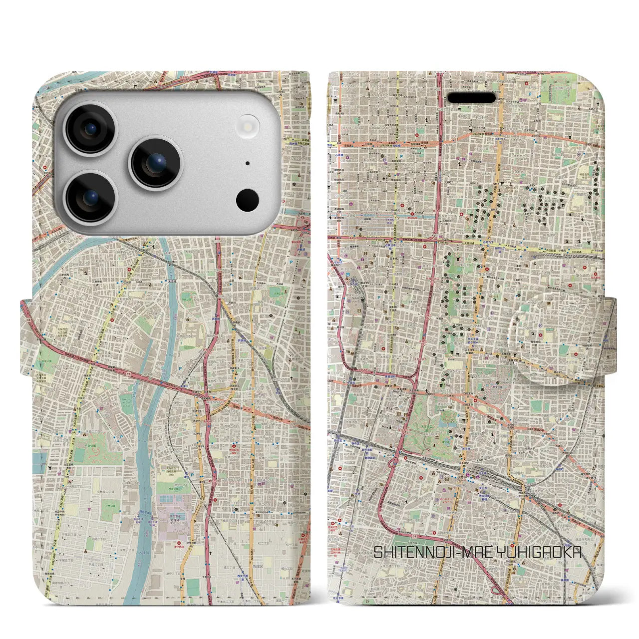 【四天王寺前夕陽ヶ丘（大阪府）】地図柄iPhoneケース（手帳タイプ）