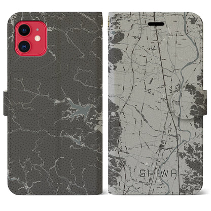 【紫波（岩手県）】地図柄iPhoneケース（手帳タイプ）モノトーン・iPhone 11 用
