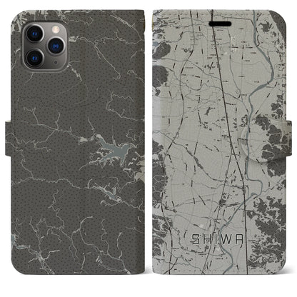 【紫波（岩手県）】地図柄iPhoneケース（手帳タイプ）モノトーン・iPhone 11 Pro Max 用