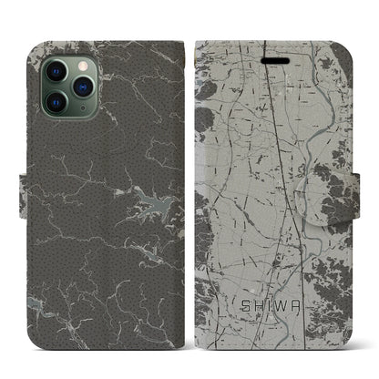 【紫波（岩手県）】地図柄iPhoneケース（手帳タイプ）モノトーン・iPhone 11 Pro 用