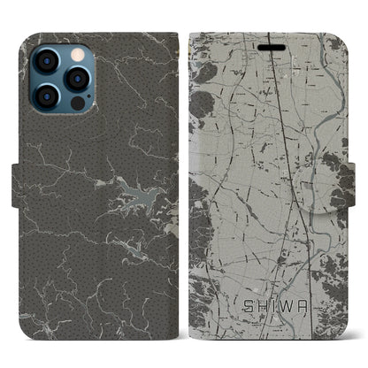 【紫波（岩手県）】地図柄iPhoneケース（手帳タイプ）モノトーン・iPhone 12 / 12 Pro 用