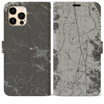 【紫波（岩手県）】地図柄iPhoneケース（手帳タイプ）モノトーン・iPhone 12 Pro Max 用