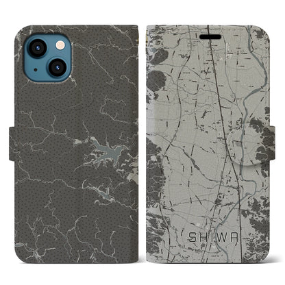 【紫波（岩手県）】地図柄iPhoneケース（手帳タイプ）モノトーン・iPhone 13 用