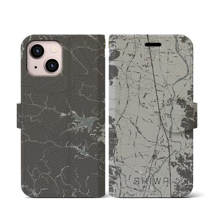 【紫波（岩手県）】地図柄iPhoneケース（手帳タイプ）モノトーン・iPhone 13 mini 用